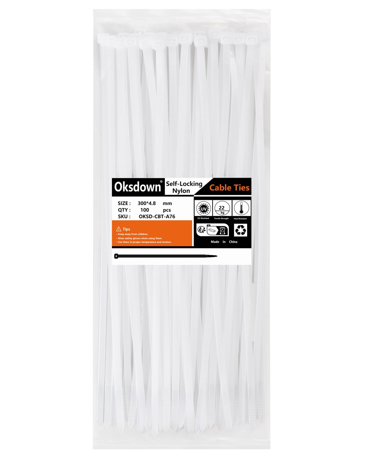 100 Pack Black Plastic Cable Ties 300mm×3.6mm Heavy Duty Strong Nylon Premium Self Locking 12 inch/30 cm Long Zip Tie Wraps
