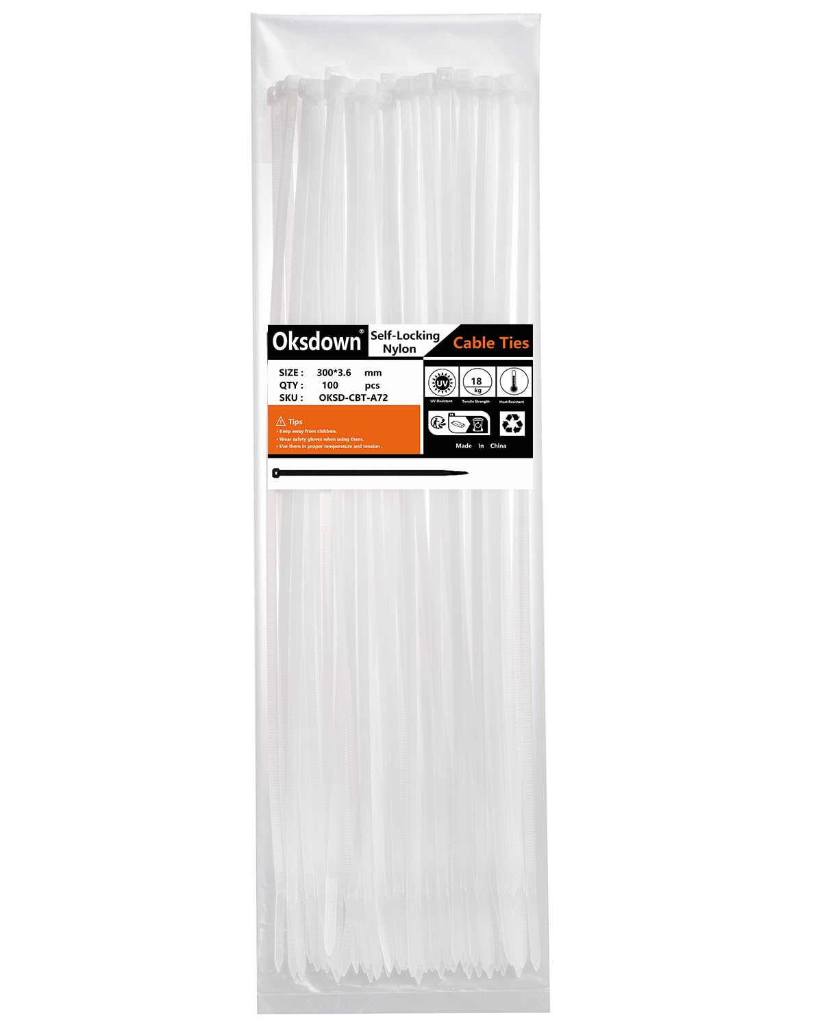 100 Pack Black Plastic Cable Ties 300mm×3.6mm Heavy Duty Strong Nylon Premium Self Locking 12 inch/30 cm Long Zip Tie Wraps