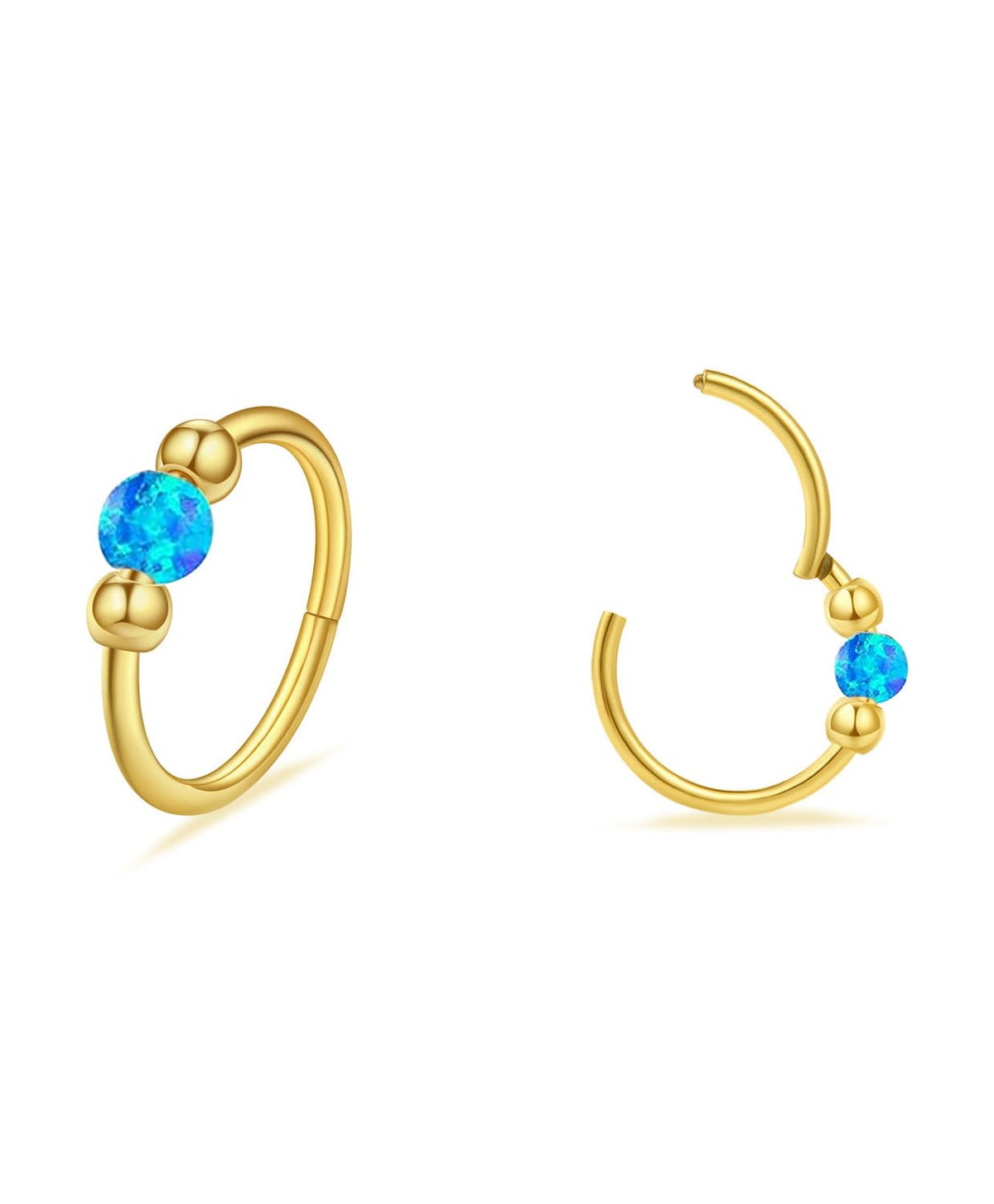2PCS 18G Opal Cartilage Hoop Earrings, Hypoallergenic Silver Huggie Hoops