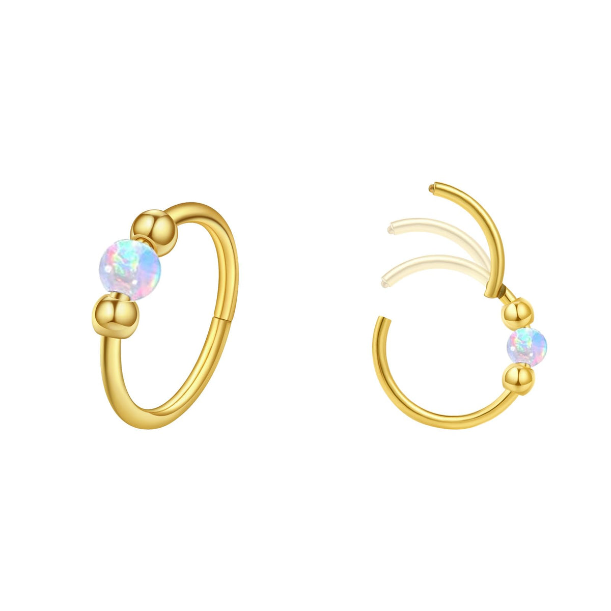 2PCS 18G Opal Cartilage Hoop Earrings, Hypoallergenic Silver Huggie Hoops