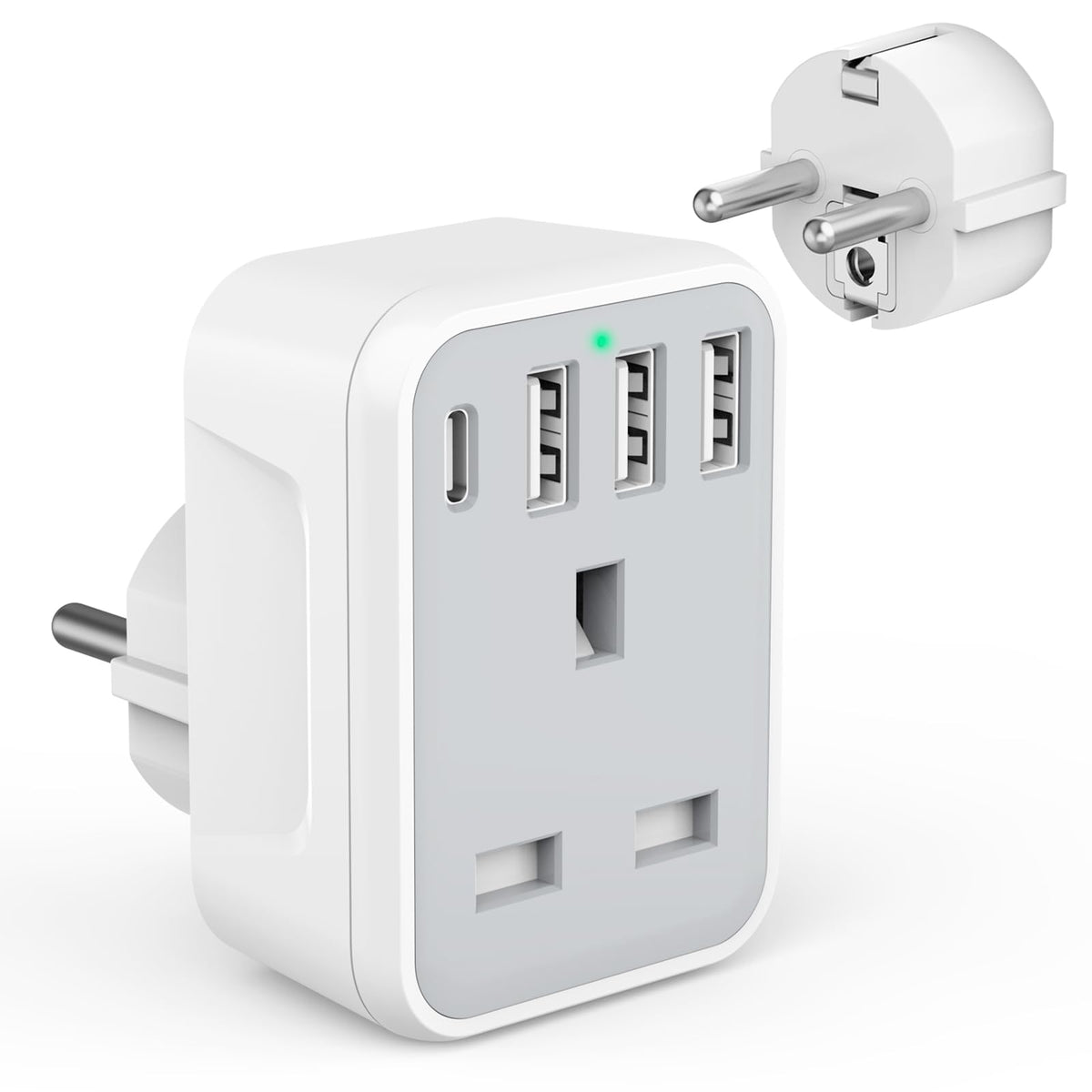2 Pcak European to UK Plug Adaptor with 4 USB Ports(1 USB C), UK to EU Euro European Plug Adapter Grounded for Germany Spain France Iceland Greece Poland Netherlands Austria Turkey, etc (Type E/F)
