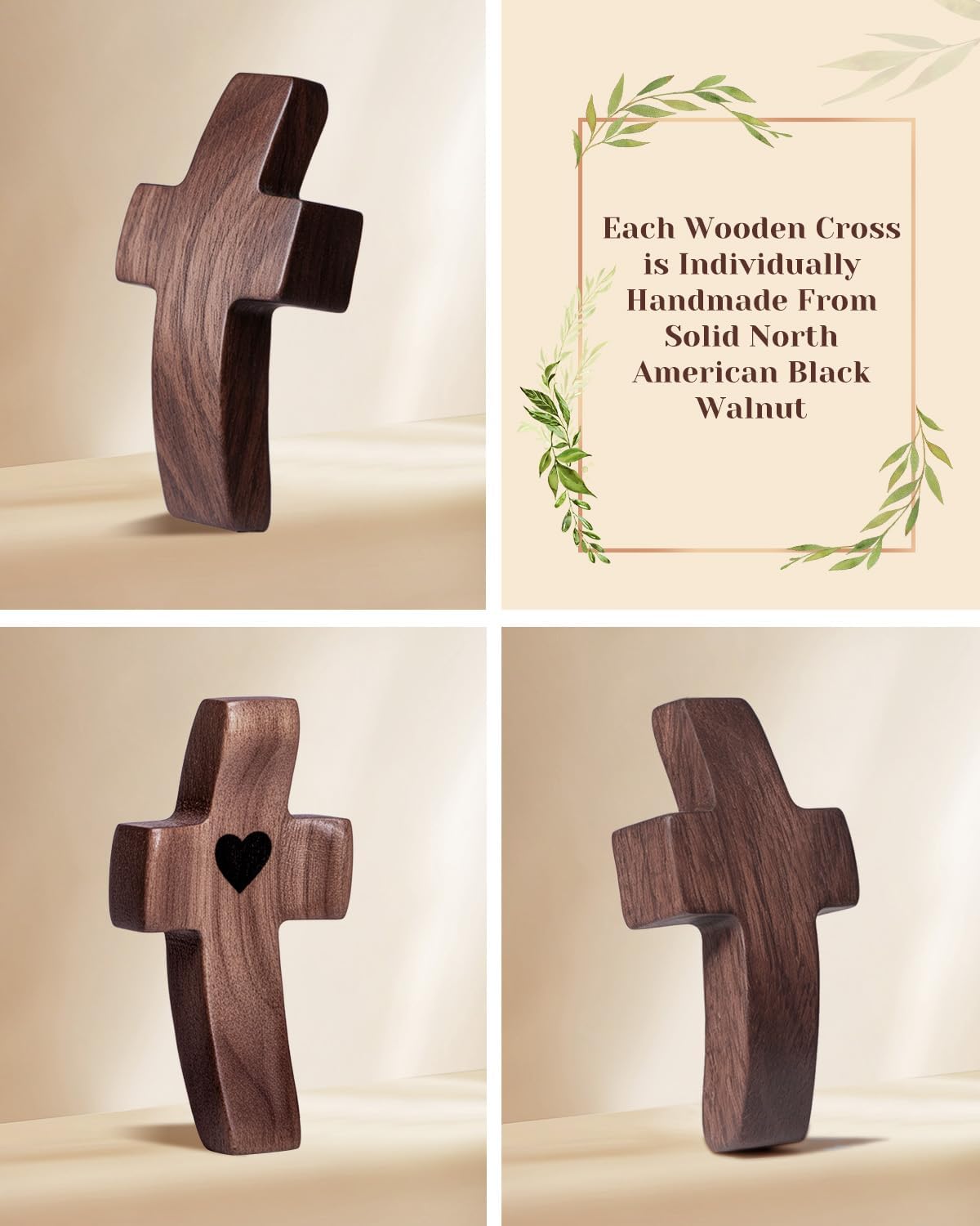 10-Pack Wooden Cross Fidget with Organza Bags, Handmade Pocket Walnut Cross