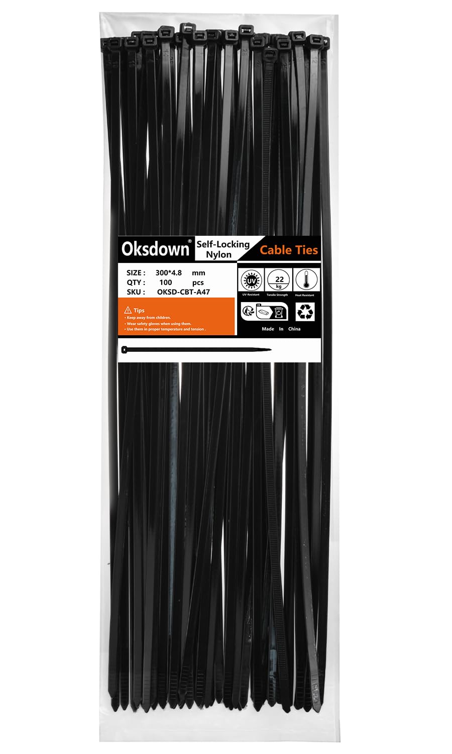 100 Pack Black Plastic Cable Ties 300mm×3.6mm Heavy Duty Strong Nylon Premium Self Locking 12 inch/30 cm Long Zip Tie Wraps