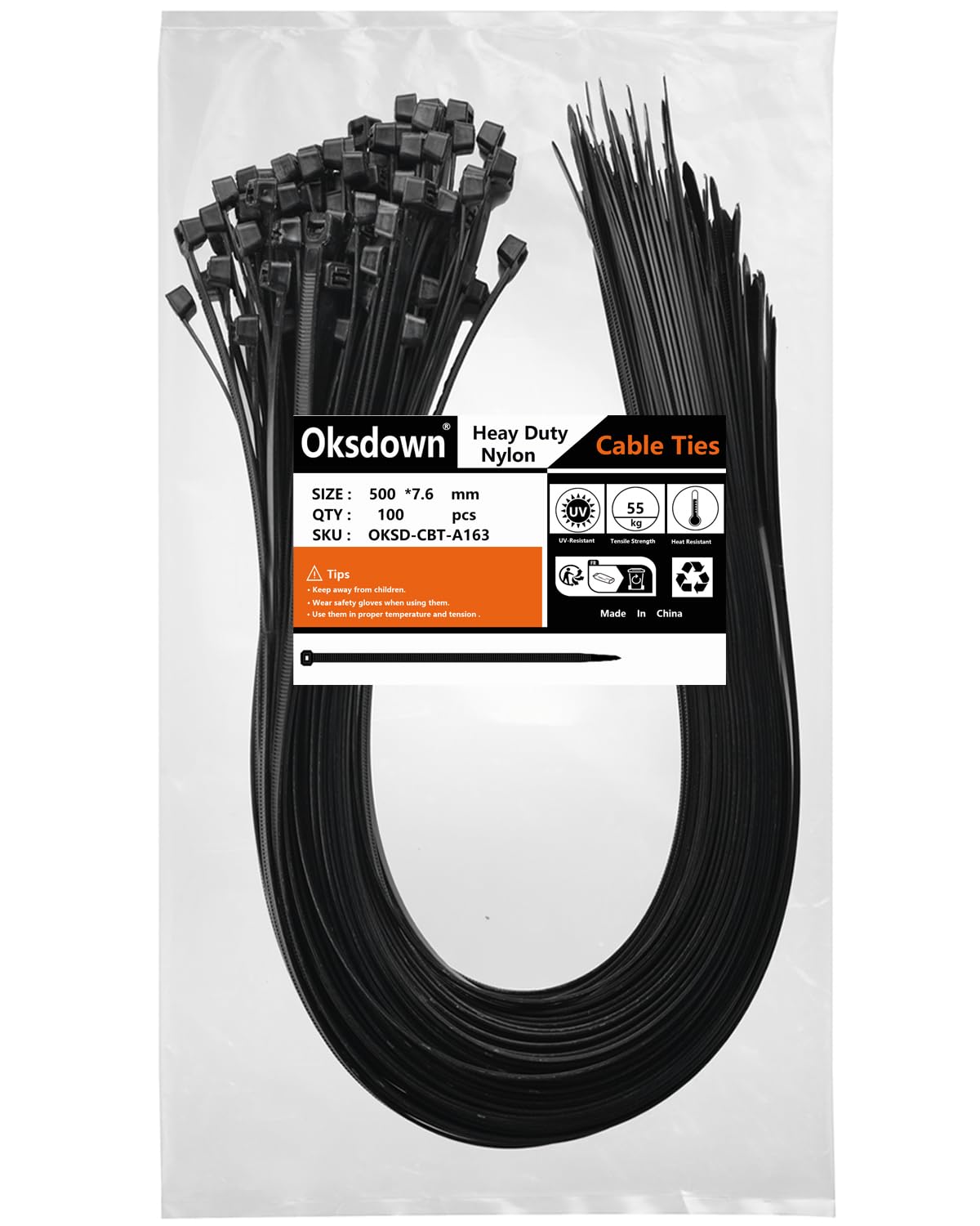 100 Pack Black Plastic Cable Ties 300mm×3.6mm Heavy Duty Strong Nylon Premium Self Locking 12 inch/30 cm Long Zip Tie Wraps