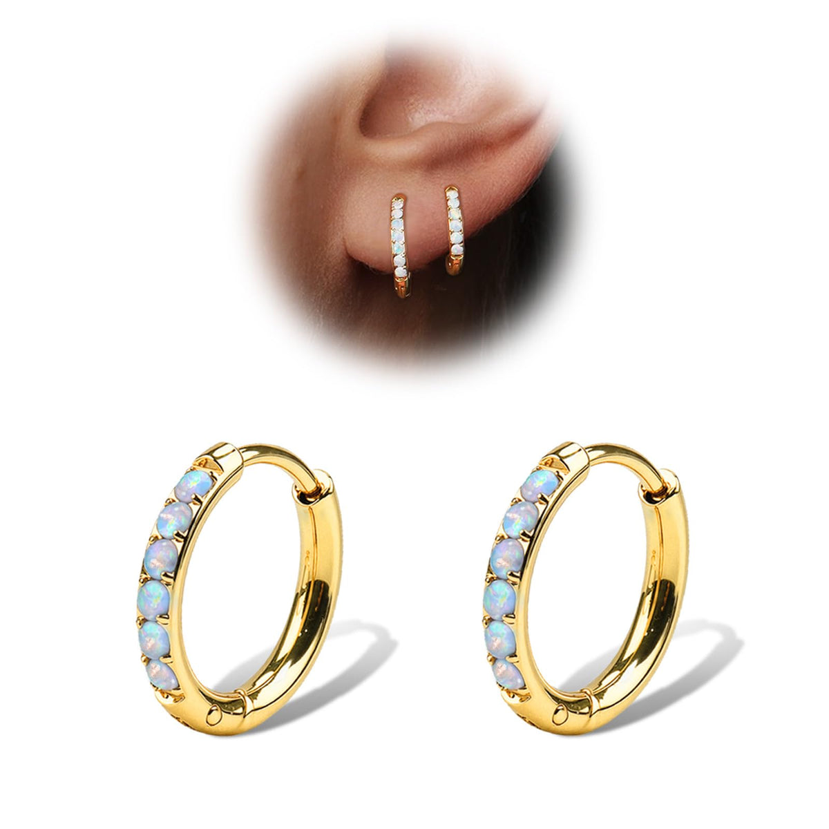 1Pair 316L Surgical Steel Opal Small Hoop Earrings for Women Hypoallergenic Medical Grade Lightweight For Cartilage Helix Daith Tragus Lobe Piercing Jewelry