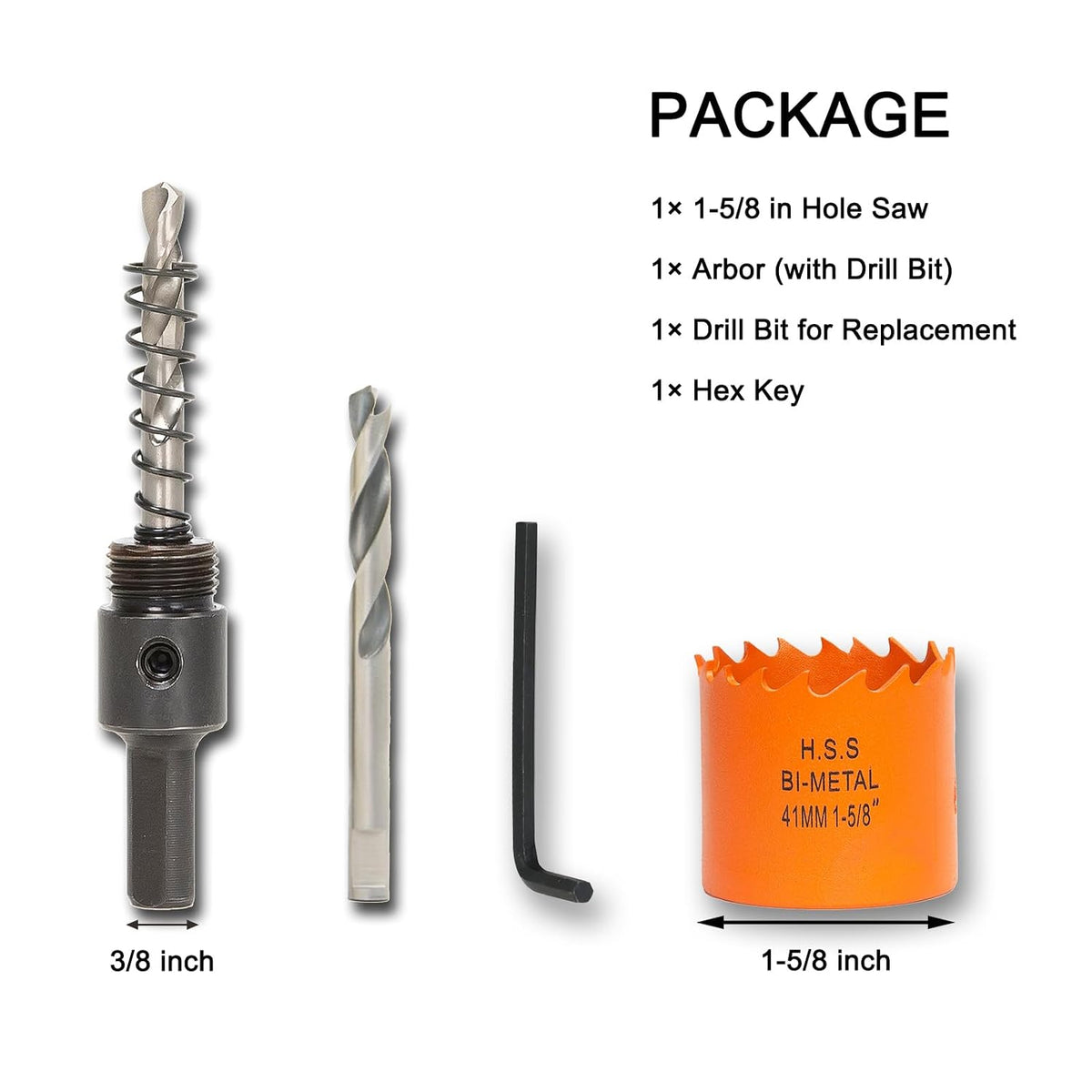 1-5/8 inch Hole Saw for Wood, Metal, Plastic & Drywall, with Arbor