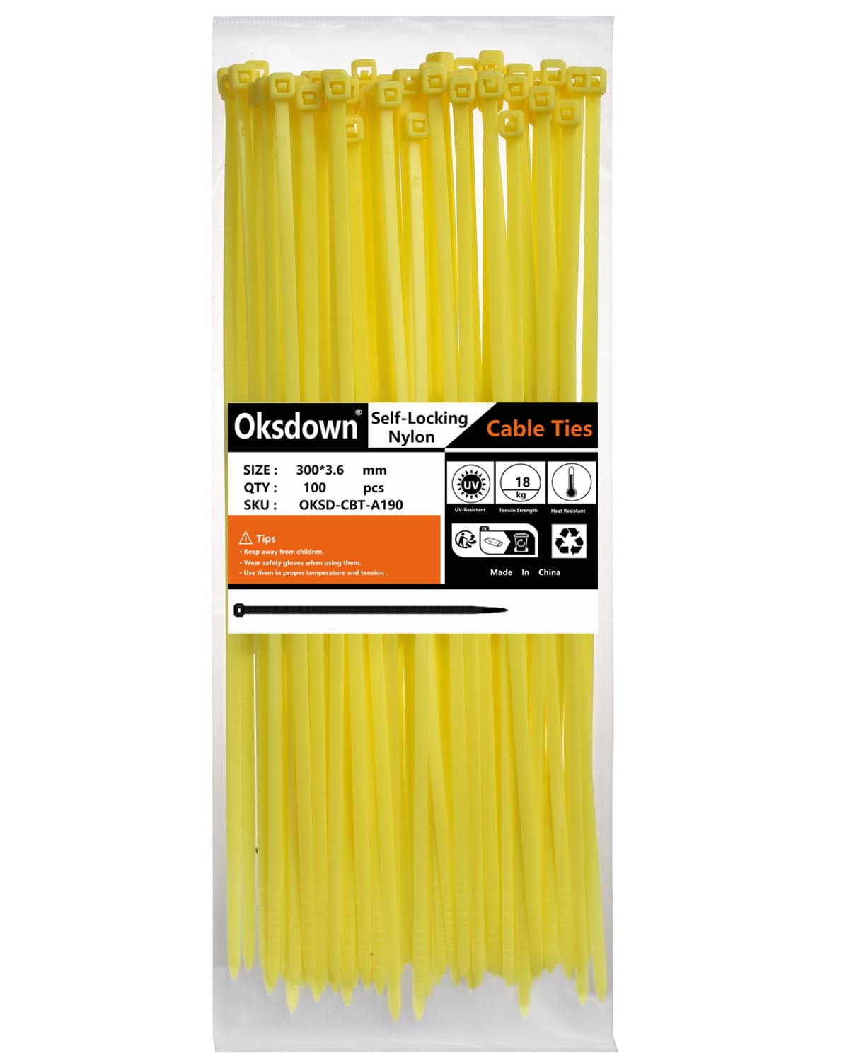 100 Pack Black Plastic Cable Ties 300mm×3.6mm Heavy Duty Strong Nylon Premium Self Locking 12 inch/30 cm Long Zip Tie Wraps