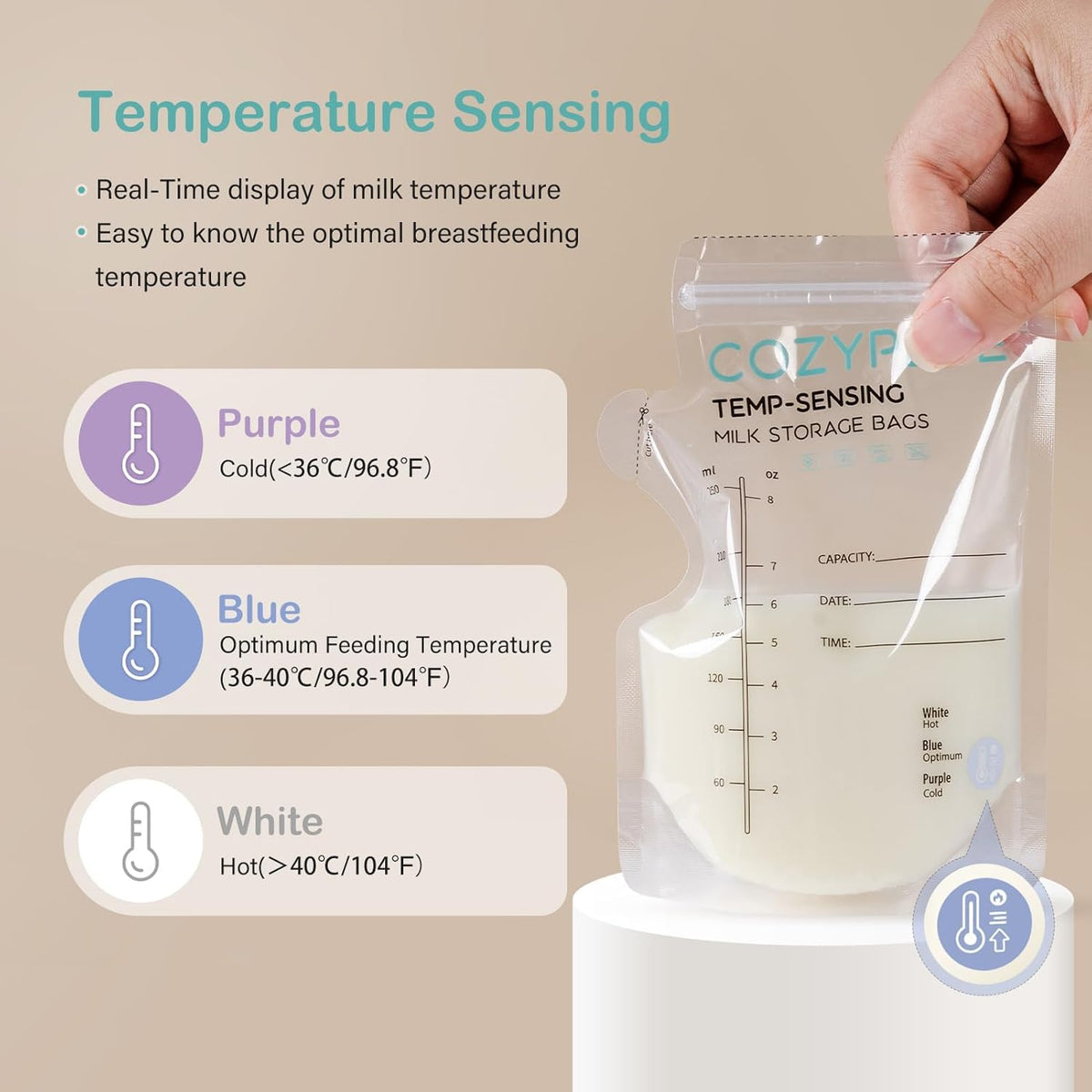 100 Pcs Breastmilk Storage Bags, 8oz/250ml Breast Milk Storing Bag with Pour Spout, Temperature-Sensing Color Change Milk Bag for Convenient Breastfeeding, No Leak Presterilized for Freezer