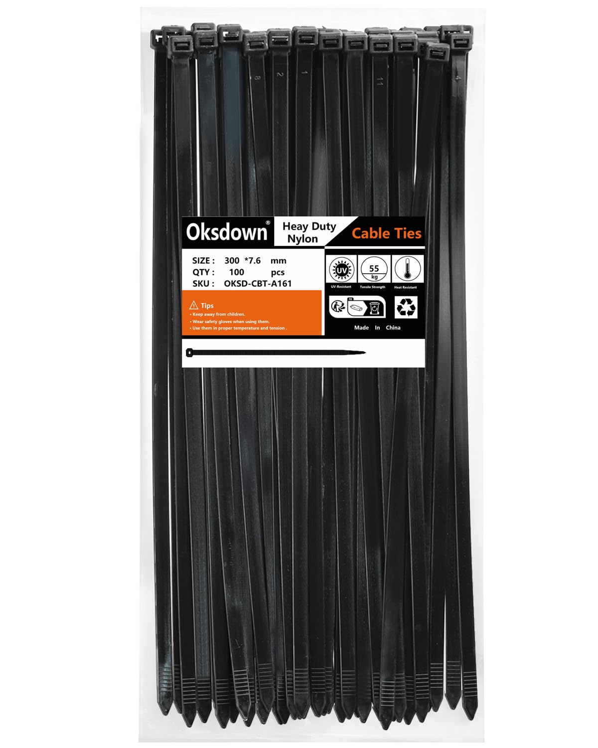 100 Pack Black Plastic Cable Ties 300mm×3.6mm Heavy Duty Strong Nylon Premium Self Locking 12 inch/30 cm Long Zip Tie Wraps