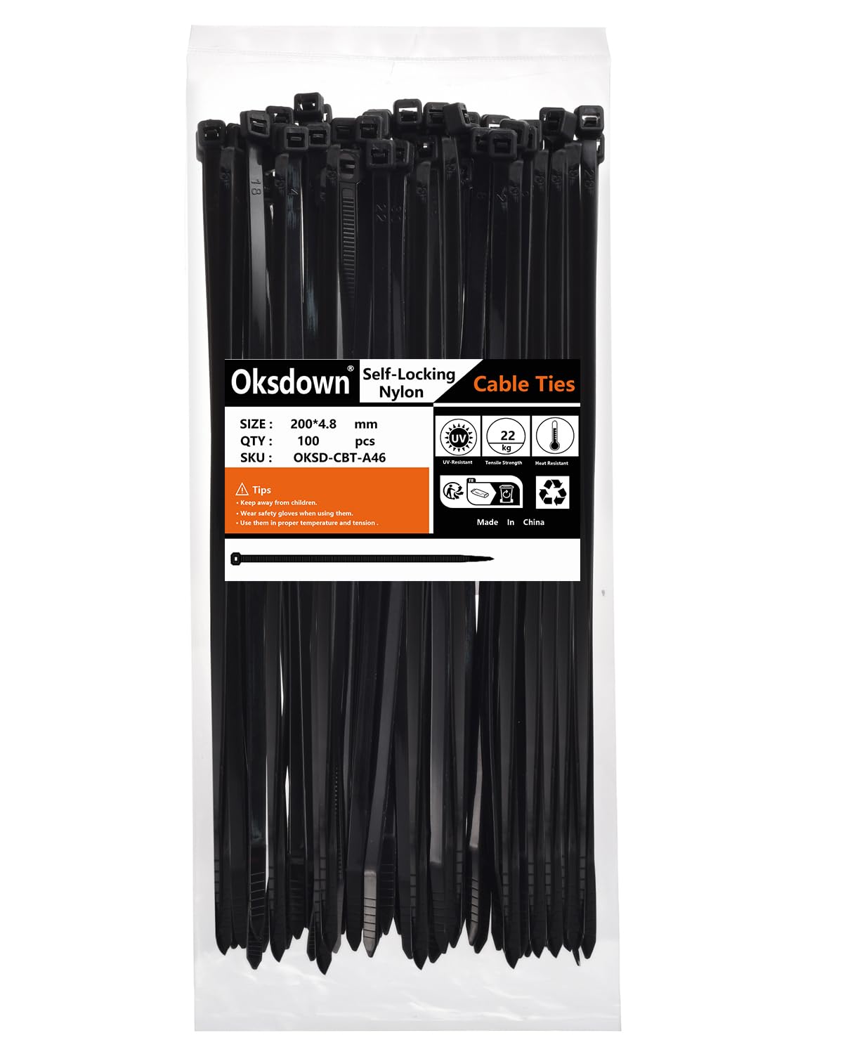 100 Pack Black Plastic Cable Ties 300mm×3.6mm Heavy Duty Strong Nylon Premium Self Locking 12 inch/30 cm Long Zip Tie Wraps