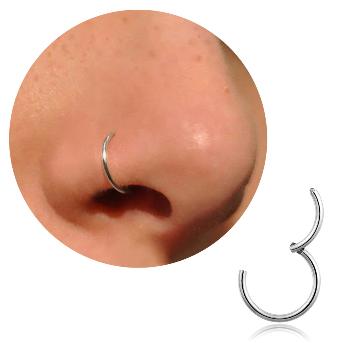 20G 18G 16G Titanium Nose Ring Hoop, Cartilage Hoop Earrings for Women Men Silver Gold Nose Ring Septum Ring Tragus Conch Helix Daith Lip Piercing Jewelry 6mm/7mm/8mm/9mm/10mm