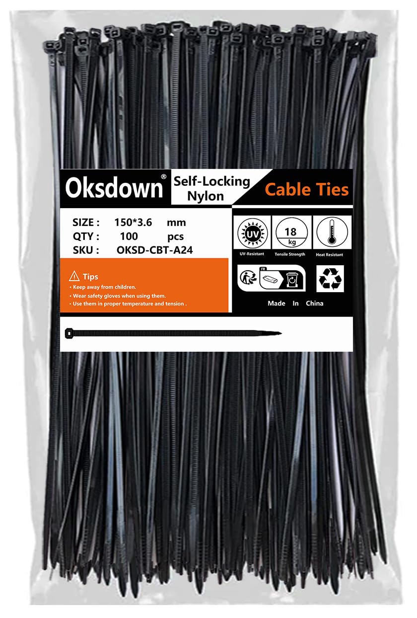 100 Pack Black Plastic Cable Ties 300mm×3.6mm Heavy Duty Strong Nylon Premium Self Locking 12 inch/30 cm Long Zip Tie Wraps