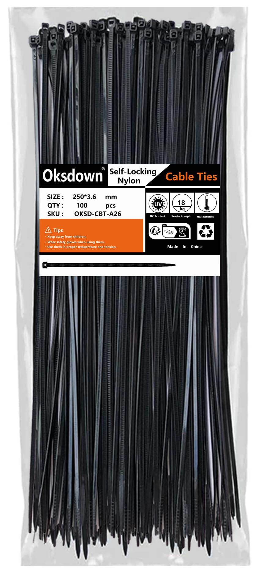100 Pack Black Plastic Cable Ties 300mm×3.6mm Heavy Duty Strong Nylon Premium Self Locking 12 inch/30 cm Long Zip Tie Wraps