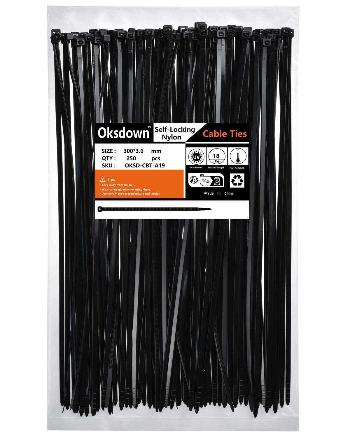 100 Pack Black Plastic Cable Ties 300mm×3.6mm Heavy Duty Strong Nylon Premium Self Locking 12 inch/30 cm Long Zip Tie Wraps