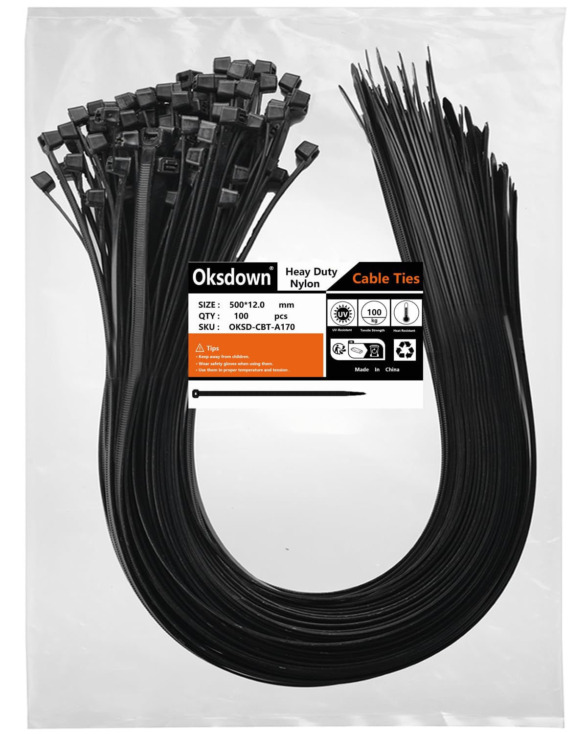 100 Pack Black Plastic Cable Ties 300mm×3.6mm Heavy Duty Strong Nylon Premium Self Locking 12 inch/30 cm Long Zip Tie Wraps