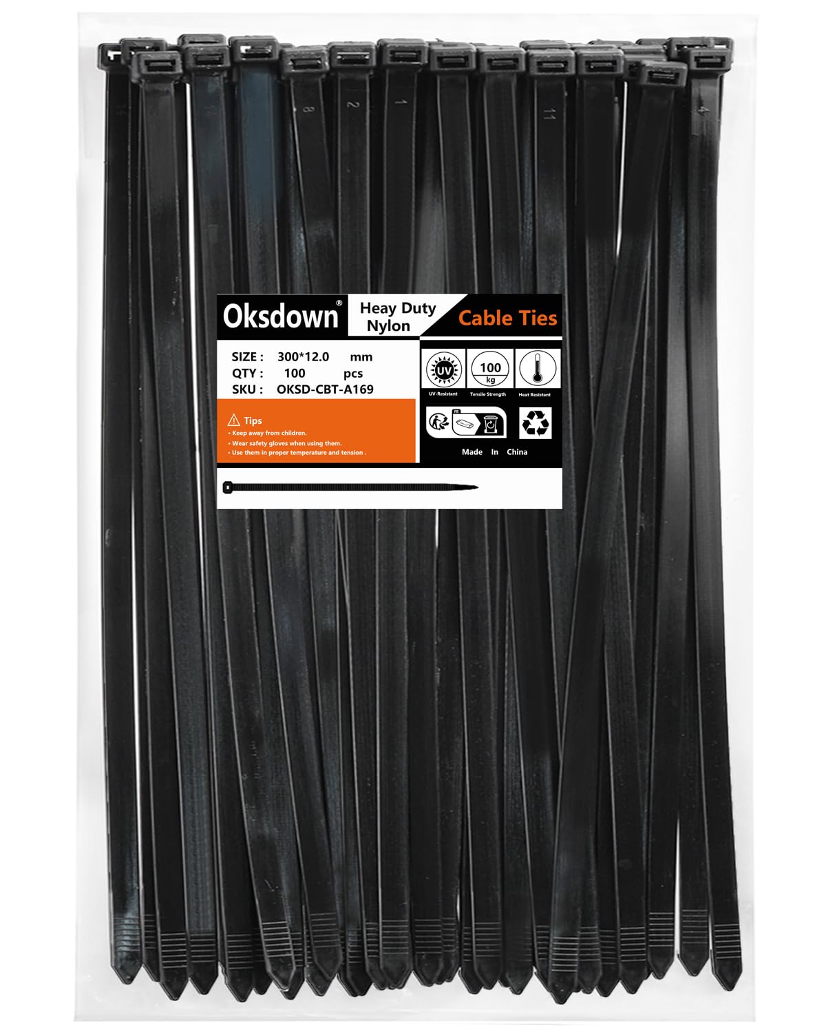 100 Pack Black Plastic Cable Ties 300mm×3.6mm Heavy Duty Strong Nylon Premium Self Locking 12 inch/30 cm Long Zip Tie Wraps