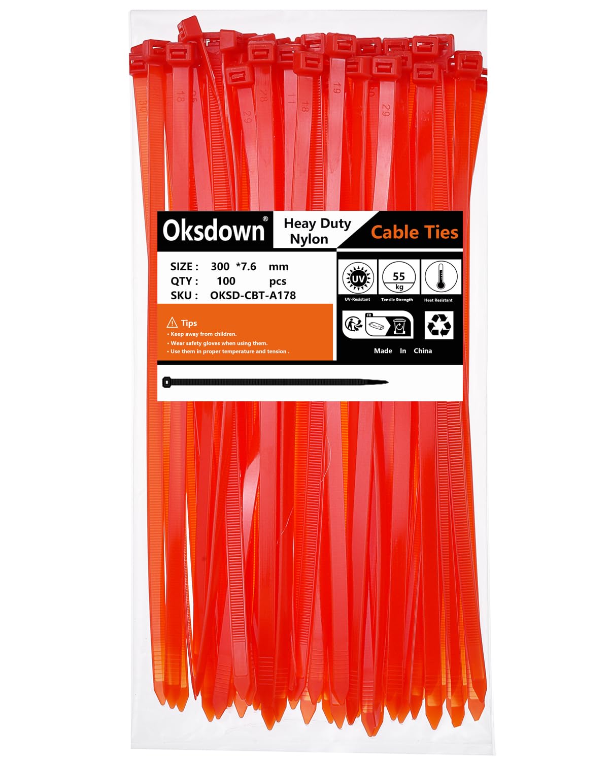 100 Pack Black Plastic Cable Ties 300mm×3.6mm Heavy Duty Strong Nylon Premium Self Locking 12 inch/30 cm Long Zip Tie Wraps