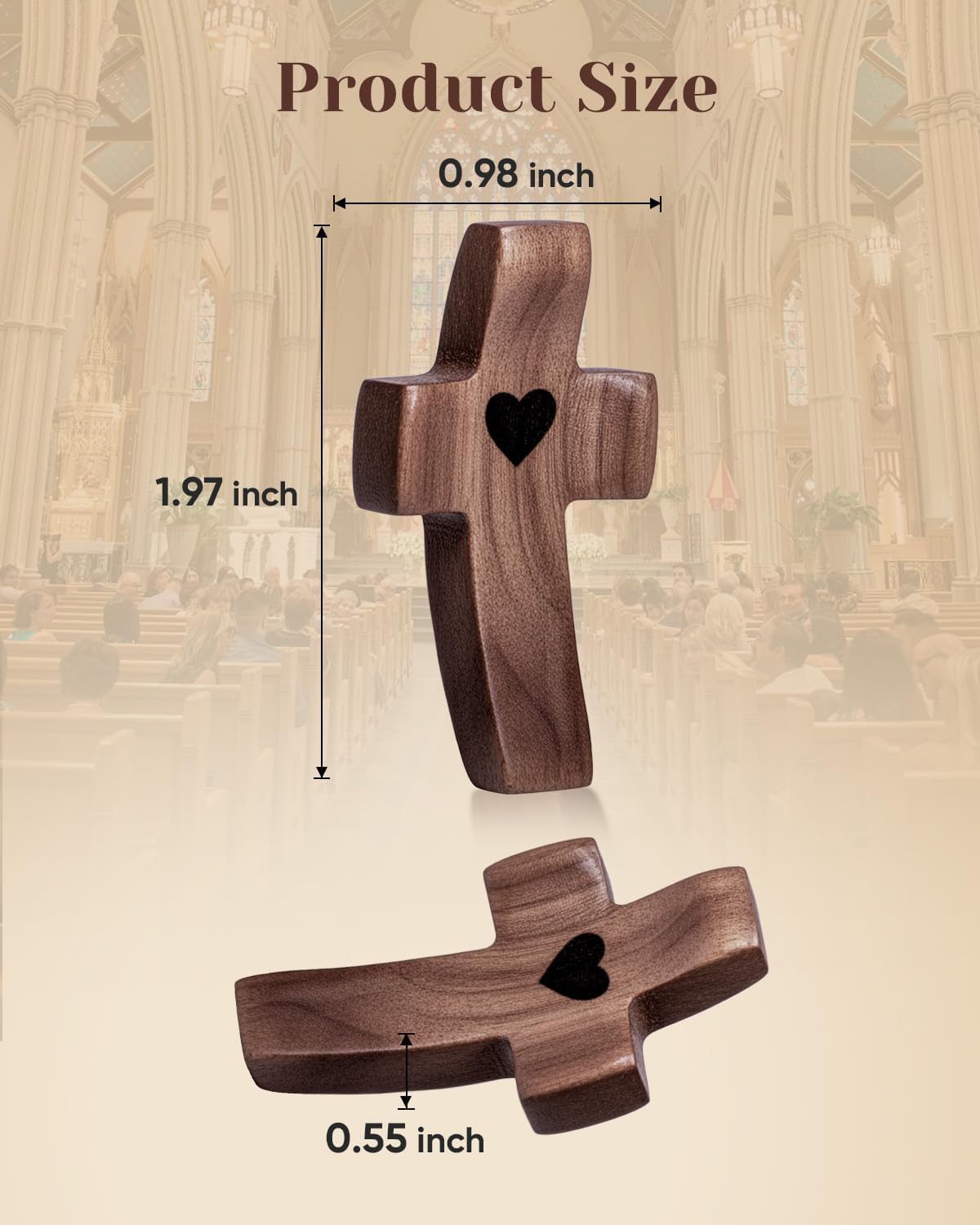 10-Pack Wooden Cross Fidget with Organza Bags, Handmade Pocket Walnut Cross