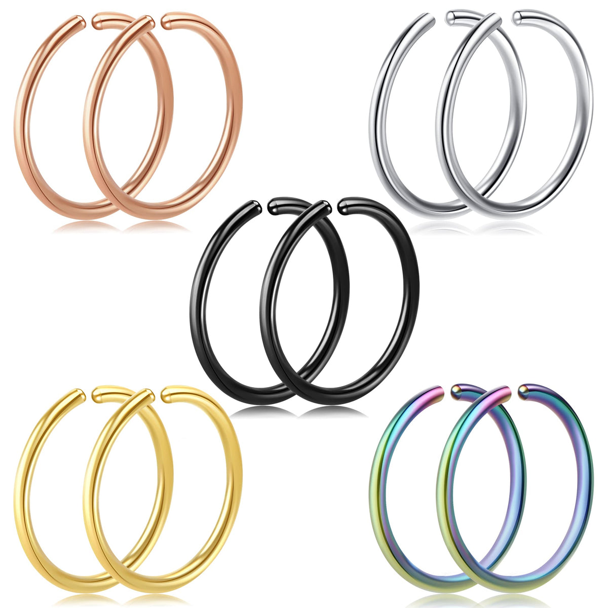 1-16Pcs 16G 18G 20G 22G Nose Rings Hoops Nose Piercings Fake Nose Ring Fake Septum Nose Ring Fake Lip Rings Fake Septum Piercing Fake Nose Piercing Fake Nose Hoop Faux Nose Rings Clip On Nose Cuffs Nose Piercing Jewelry Nose Rings for Women Men Nose Hoops