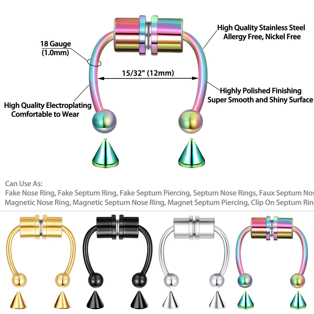 1-16Pcs 16G 18G 20G 22G Nose Rings Hoops Nose Piercings Fake Nose Ring Fake Septum Nose Ring Fake Lip Rings Fake Septum Piercing Fake Nose Piercing Fake Nose Hoop Faux Nose Rings Clip On Nose Cuffs Nose Piercing Jewelry Nose Rings for Women Men Nose Hoops
