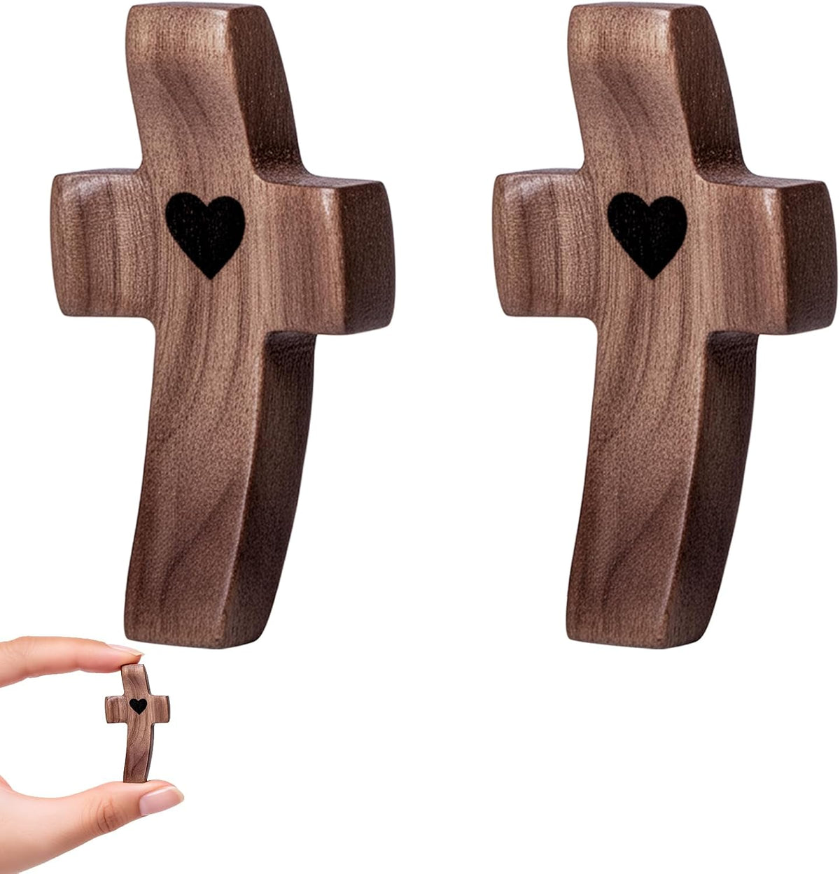 10-Pack Wooden Cross Fidget with Organza Bags, Handmade Pocket Walnut Cross