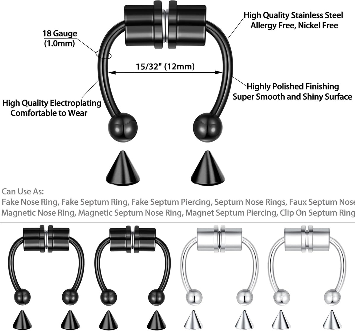 1-16Pcs 16G 18G 20G 22G Nose Rings Hoops Nose Piercings Fake Nose Ring Fake Septum Nose Ring Fake Lip Rings Fake Septum Piercing Fake Nose Piercing Fake Nose Hoop Faux Nose Rings Clip On Nose Cuffs Nose Piercing Jewelry Nose Rings for Women Men Nose Hoops