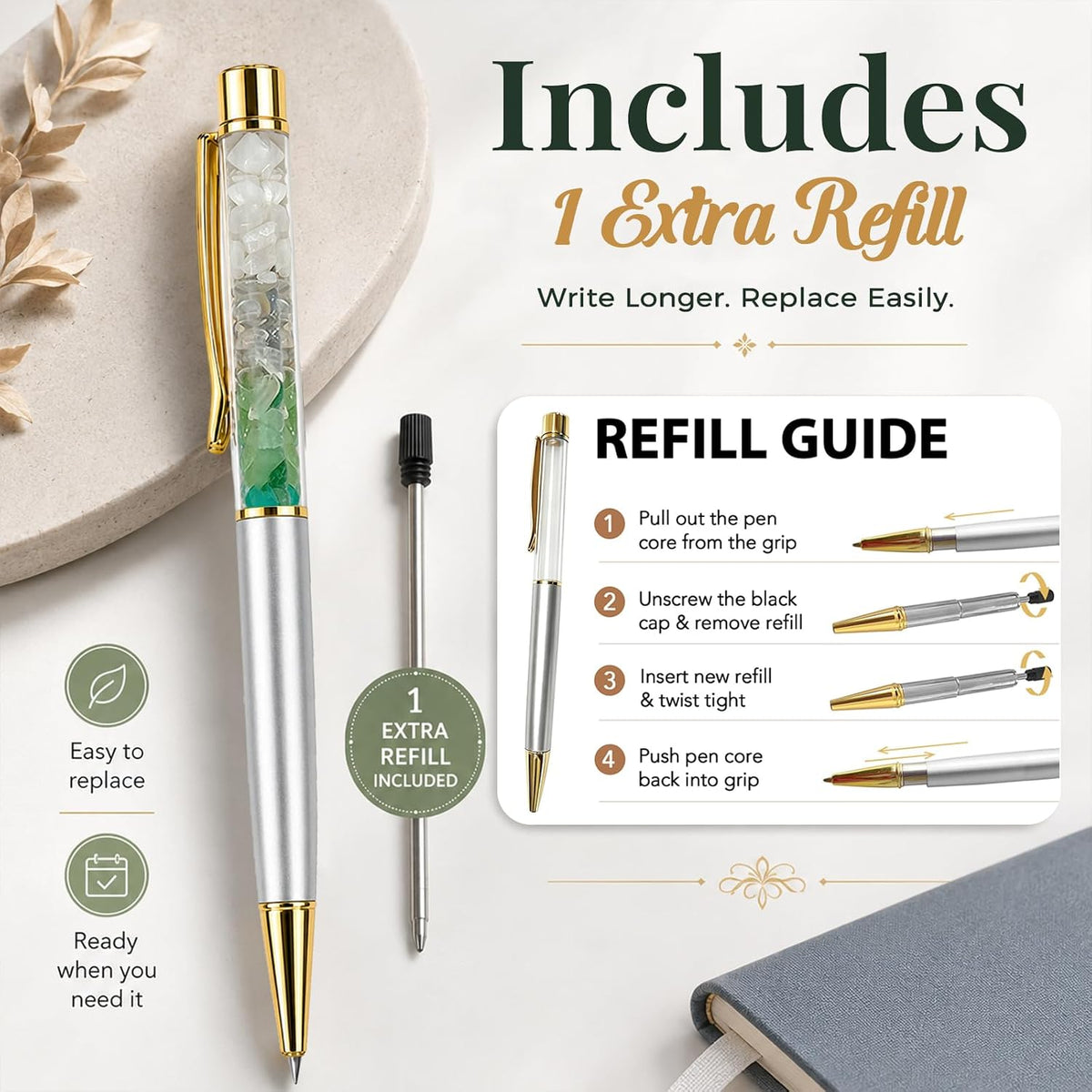 1st Day Crystal Pen for Women, First Day of School Encouragement with Message Card, New Beginnings Keepsake, Inspirational Present for Student Teacher Friend Coworker (1st Day)