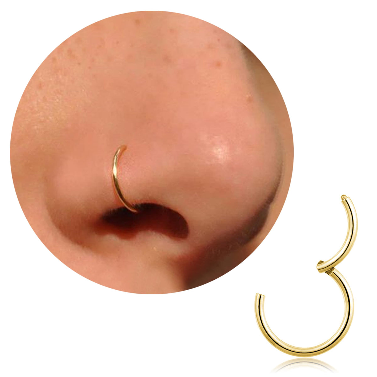 20G 18G 16G Titanium Nose Ring Hoop, Cartilage Hoop Earrings for Women Men Silver Gold Nose Ring Septum Ring Tragus Conch Helix Daith Lip Piercing Jewelry 6mm/7mm/8mm/9mm/10mm