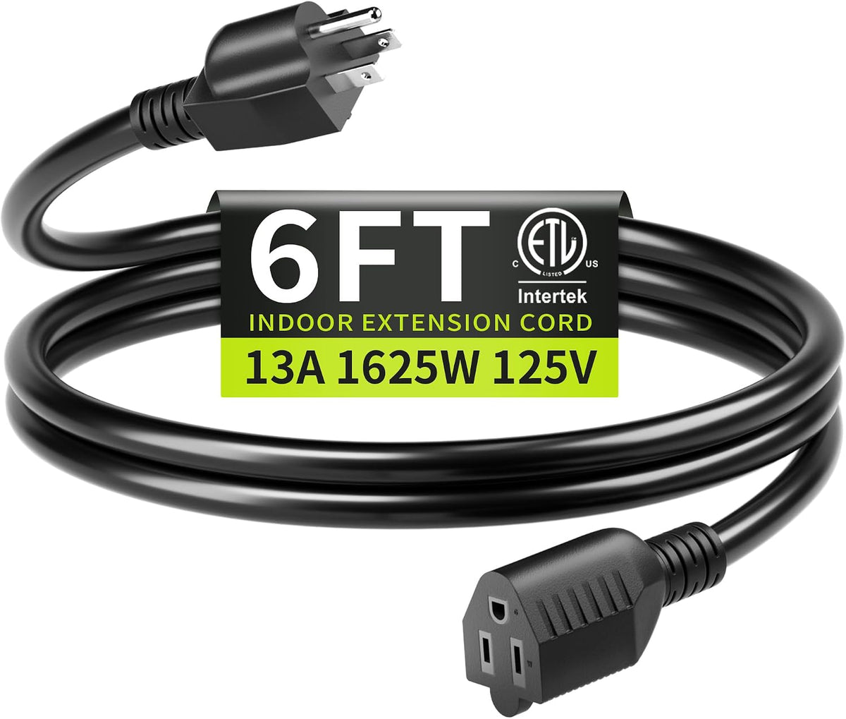 16/3 Black Extension Cord 6 FT Indoor, Short Extension Cord