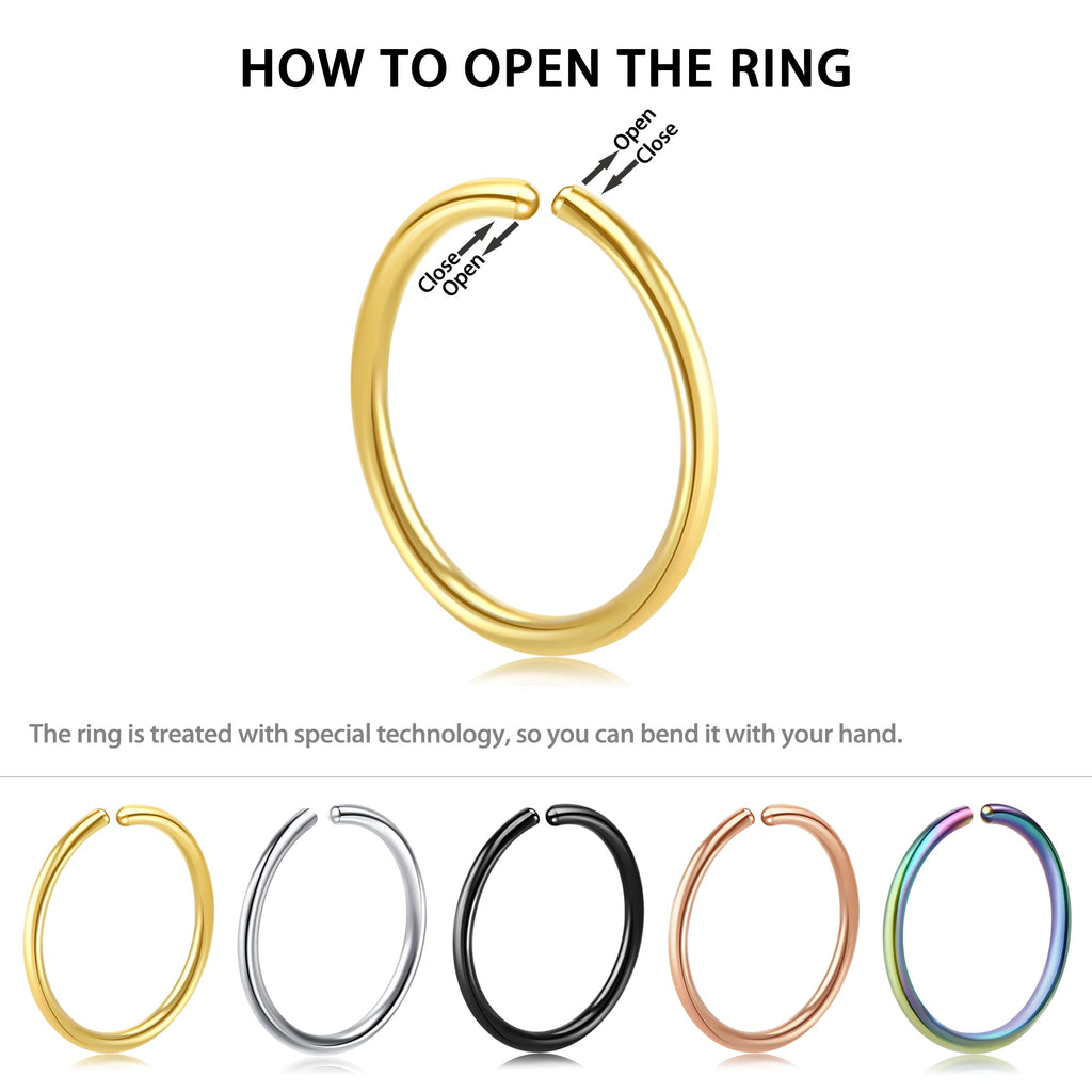 1-16Pcs 16G 18G 20G 22G Nose Rings Hoops Nose Piercings Fake Nose Ring Fake Septum Nose Ring Fake Lip Rings Fake Septum Piercing Fake Nose Piercing Fake Nose Hoop Faux Nose Rings Clip On Nose Cuffs Nose Piercing Jewelry Nose Rings for Women Men Nose Hoops