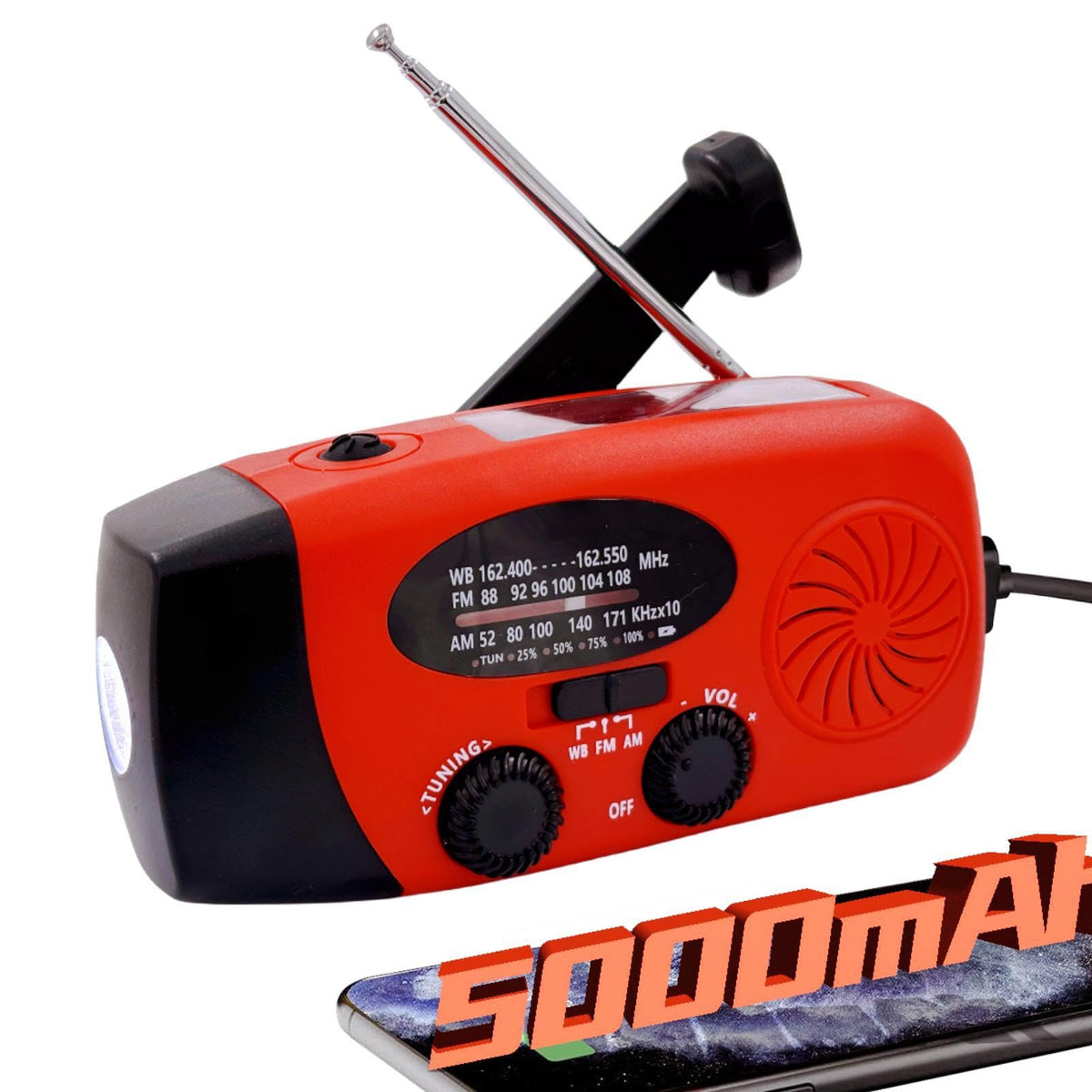 2000mAh Wind Up Solar Radio, Emergency Weather Radio,FM/AM Hand Crank Radio