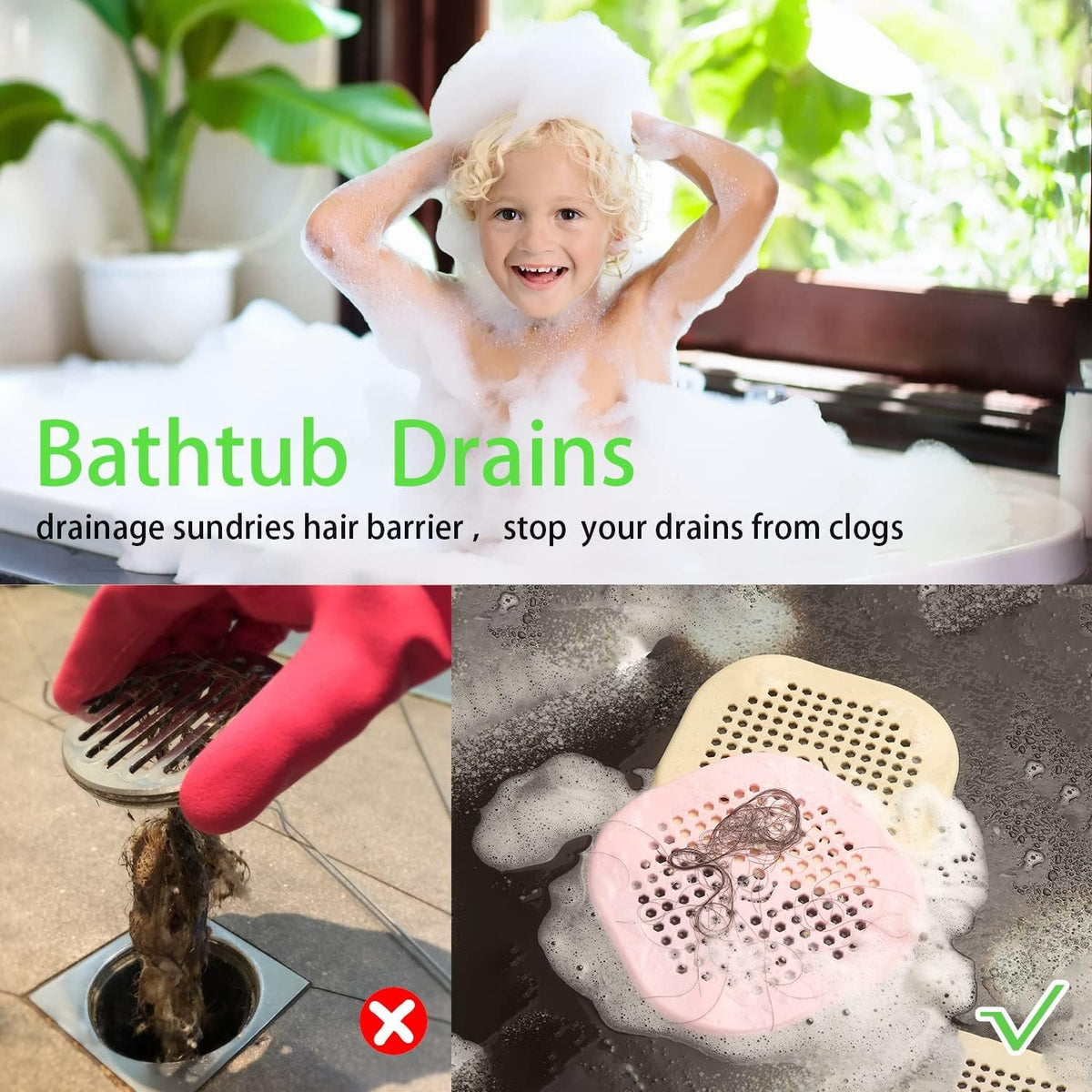 2 Pack Drain Hair Catcher Silicone Bathroom Accessories Shower Drain Protector Sink Drain Strainer Hair Stopper for Shower Kitchen Bathroom Tub Grey