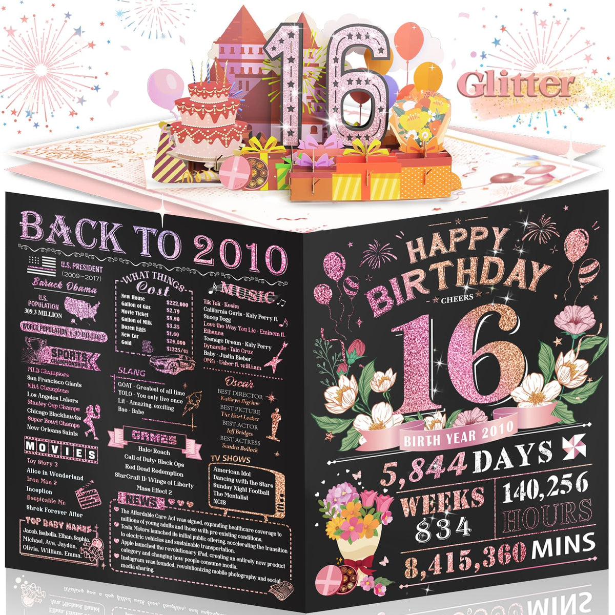 25th Birthday Card for Women Her, Large 3D Pop Up 25th Birthday cards for Girlfriend Wife, Happy 25 Year Old Birthday Decorations for Daughter, Granddaughter Funny Birthday Gifts, Back to 2001, Pink