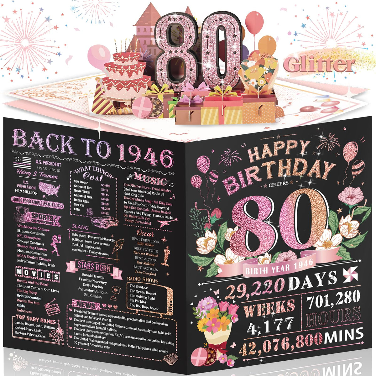 25th Birthday Card for Women Her, Large 3D Pop Up 25th Birthday cards for Girlfriend Wife, Happy 25 Year Old Birthday Decorations for Daughter, Granddaughter Funny Birthday Gifts, Back to 2001, Pink