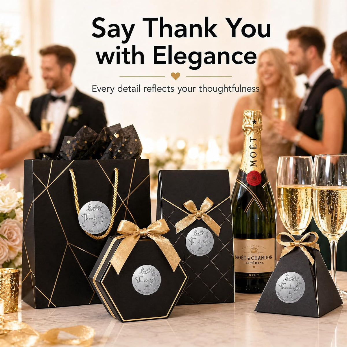 100PCS Thank You for Celebrating with Us Stickers, Gold Foil Labels for Wedding Party Favor Bags, Baby Shower Decorations, Dessert Treat Bags, Gift Wrapping & Envelope Seals 1.6 Inch (Gold)