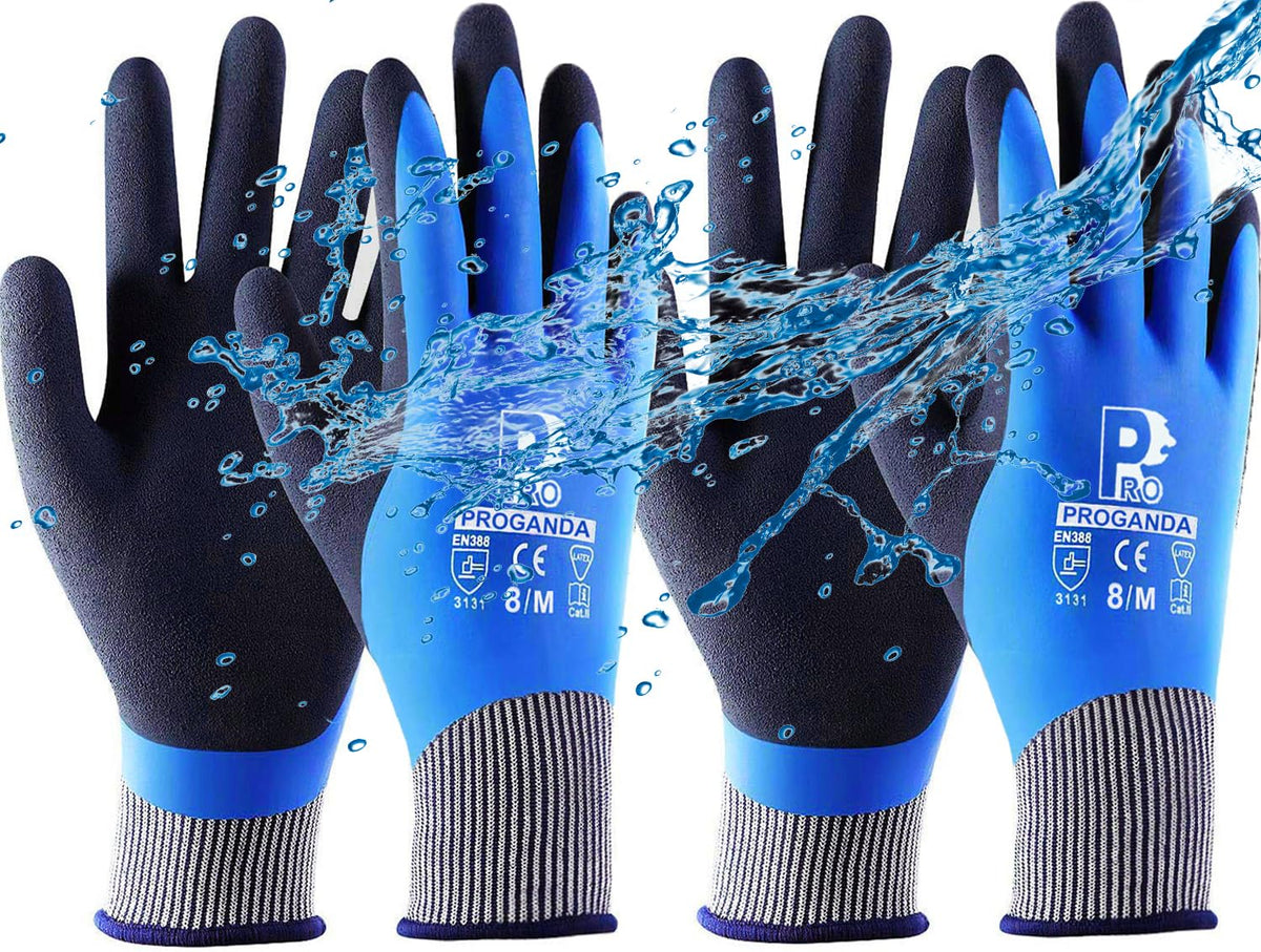 2 Pairs Waterproof Work Gloves Ultra-Grip Latex Coated Gardening Gloves, Durable and Versatile for Garden Car Fishing Outdoor Tasks