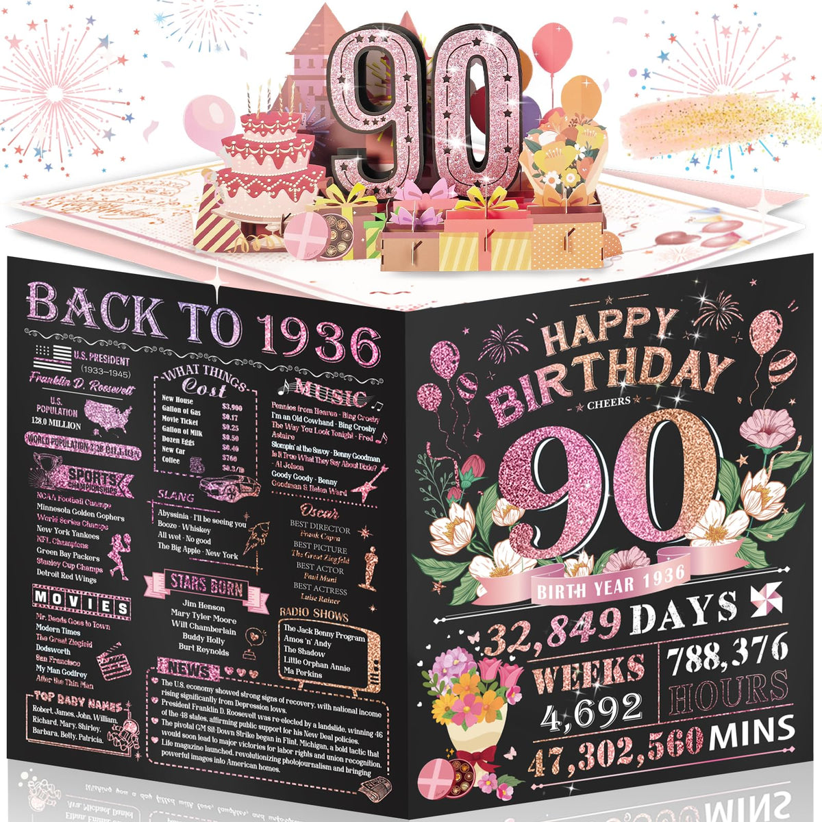 25th Birthday Card for Women Her, Large 3D Pop Up 25th Birthday cards for Girlfriend Wife, Happy 25 Year Old Birthday Decorations for Daughter, Granddaughter Funny Birthday Gifts, Back to 2001, Pink