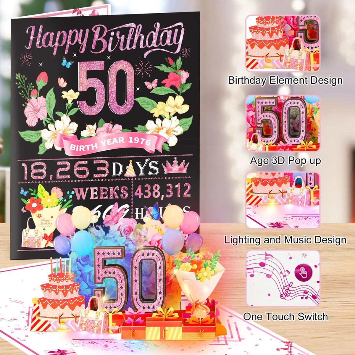 16th Birthday Card for Girls Her, 3D Pop Up Music Birthday Card with Lights, 16 Year Old Women Funny Birthday Decorations, Back in 2010, Rose Gold Gift for Daughter Sister Friend