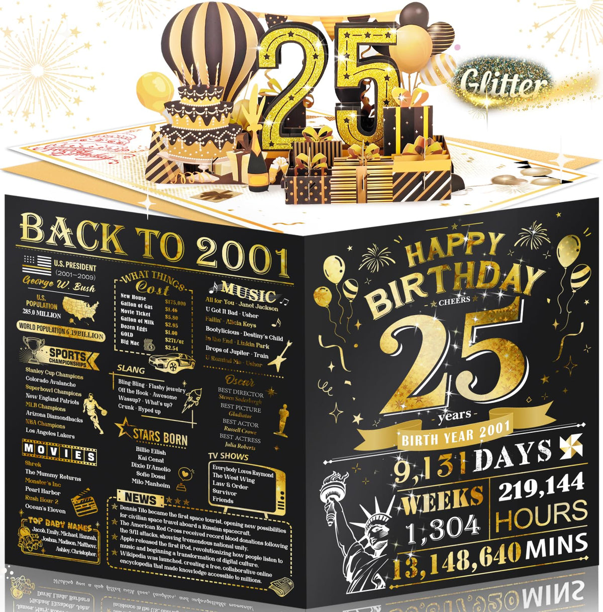 25th Birthday Card for Women Her, Large 3D Pop Up 25th Birthday cards for Girlfriend Wife, Happy 25 Year Old Birthday Decorations for Daughter, Granddaughter Funny Birthday Gifts, Back to 2001, Pink