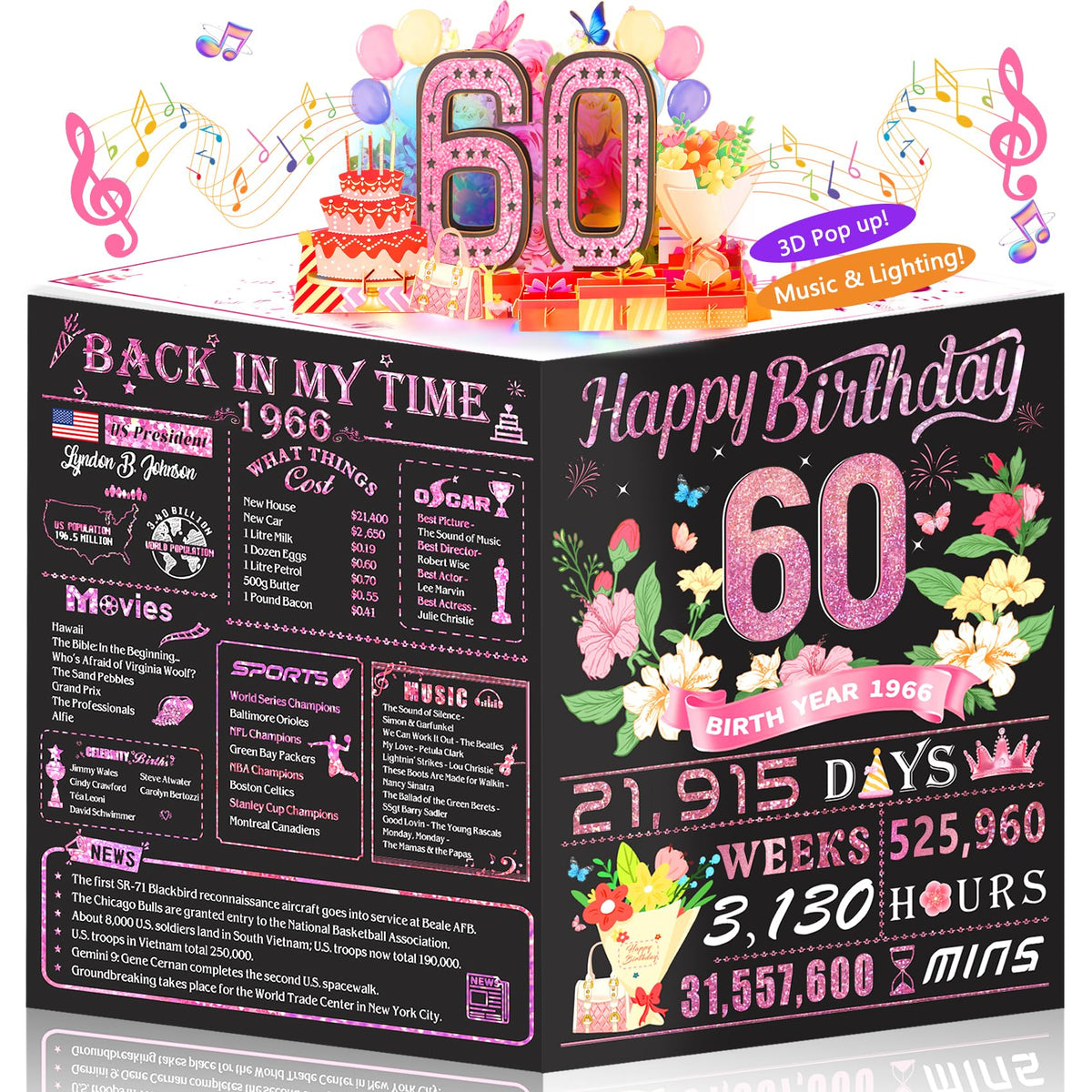16th Birthday Card for Girls Her, 3D Pop Up Music Birthday Card with Lights, 16 Year Old Women Funny Birthday Decorations, Back in 2010, Rose Gold Gift for Daughter Sister Friend