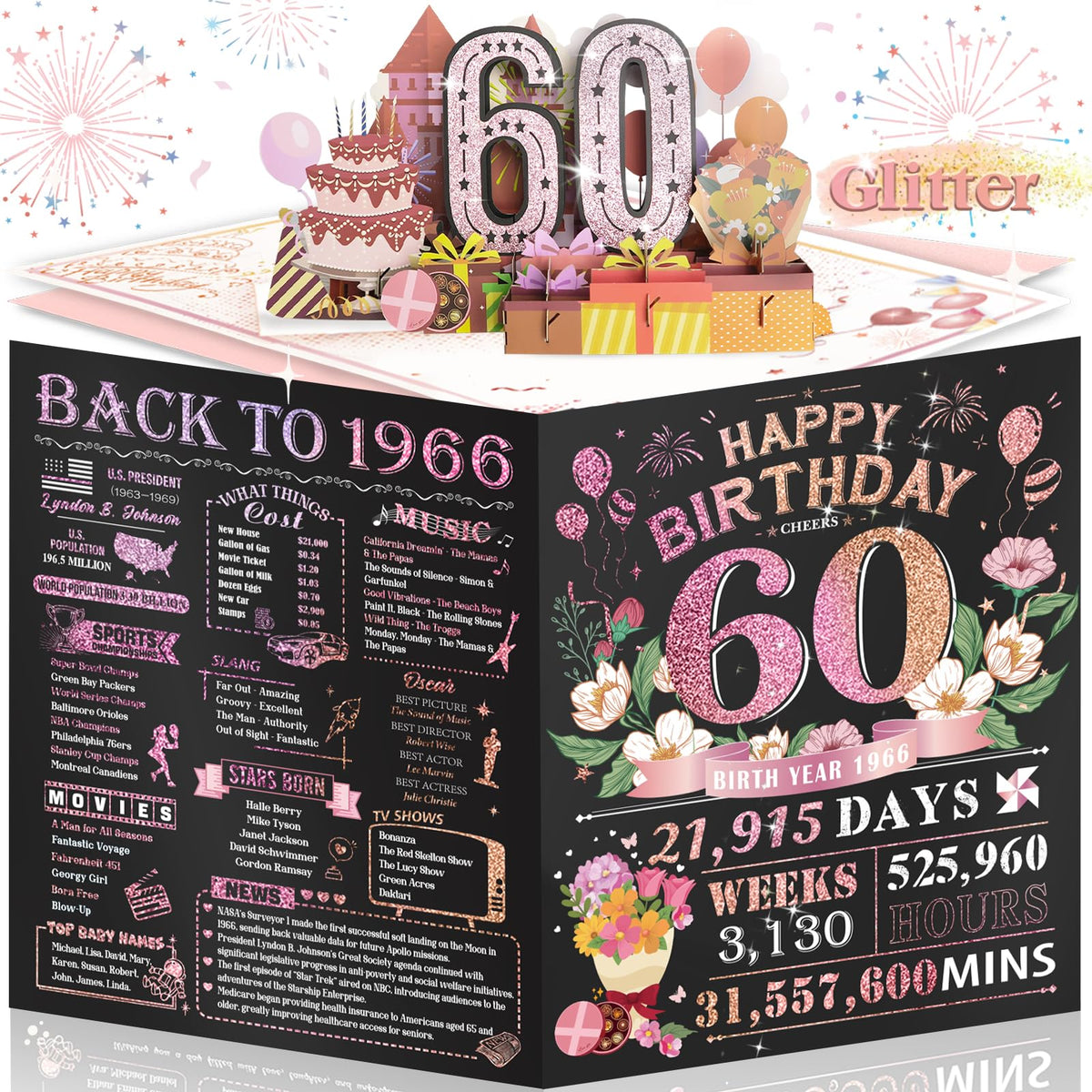 25th Birthday Card for Women Her, Large 3D Pop Up 25th Birthday cards for Girlfriend Wife, Happy 25 Year Old Birthday Decorations for Daughter, Granddaughter Funny Birthday Gifts, Back to 2001, Pink