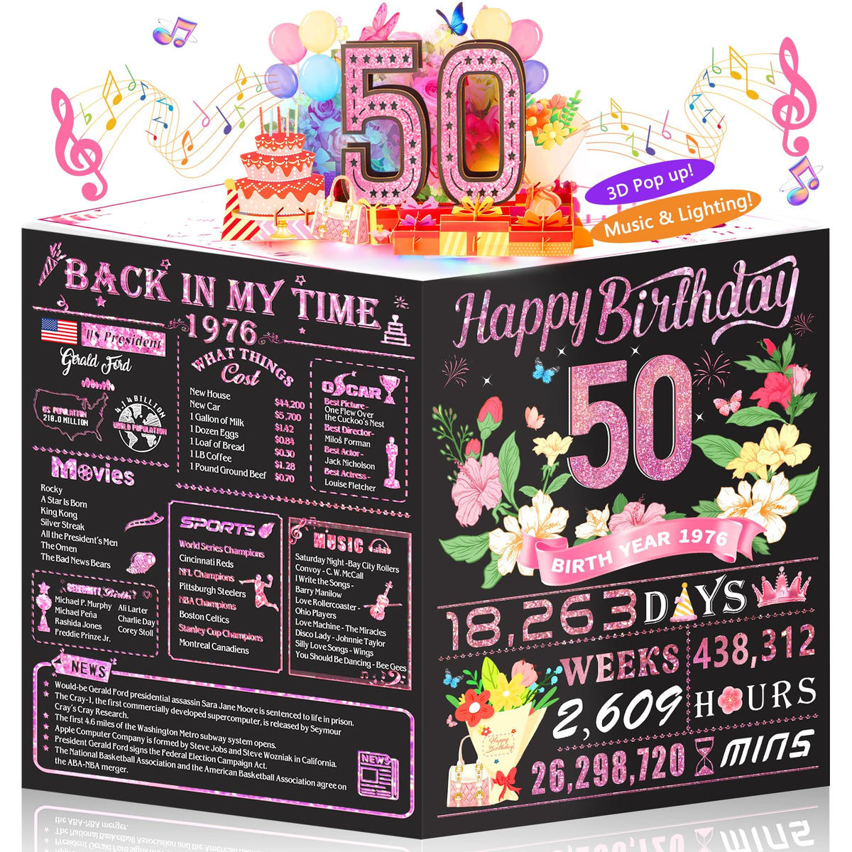 16th Birthday Card for Girls Her, 3D Pop Up Music Birthday Card with Lights, 16 Year Old Women Funny Birthday Decorations, Back in 2010, Rose Gold Gift for Daughter Sister Friend