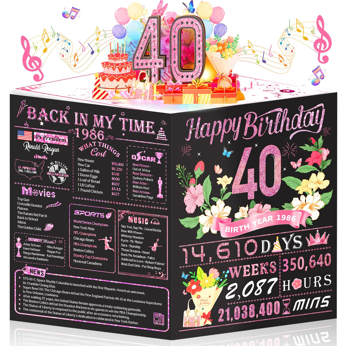 16th Birthday Card for Girls Her, 3D Pop Up Music Birthday Card with Lights, 16 Year Old Women Funny Birthday Decorations, Back in 2010, Rose Gold Gift for Daughter Sister Friend