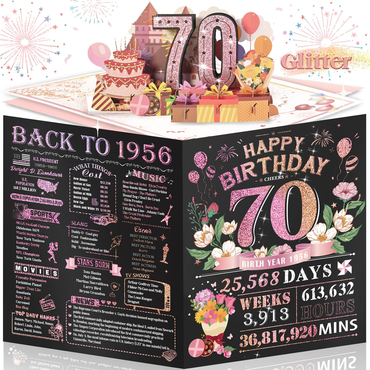 25th Birthday Card for Women Her, Large 3D Pop Up 25th Birthday cards for Girlfriend Wife, Happy 25 Year Old Birthday Decorations for Daughter, Granddaughter Funny Birthday Gifts, Back to 2001, Pink