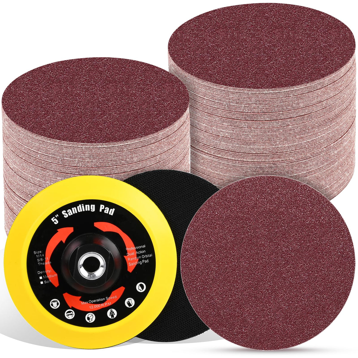 100PCS 5 Inch Sanding Discs 80 Grit Sandpaper for Orbital Sander
